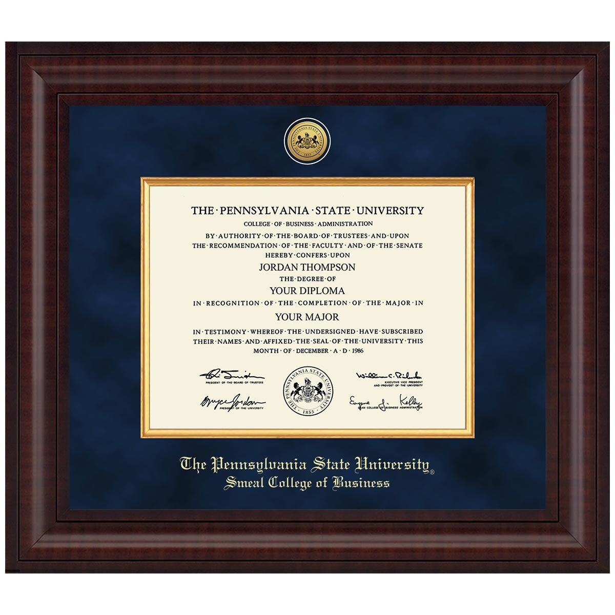 #109 Smeal College of Business diploma frame Presidential in Premier (Chestnut)